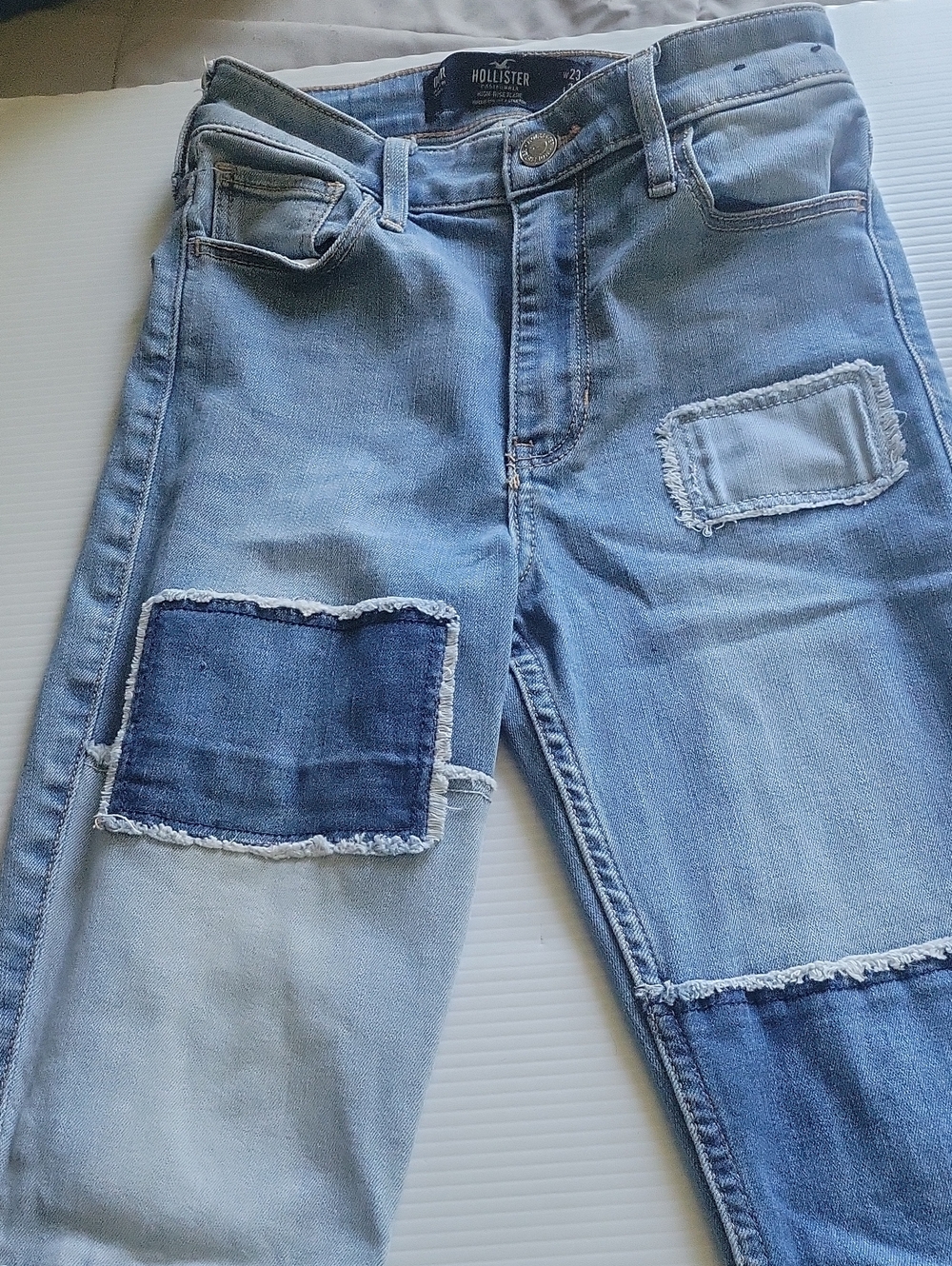 Hollister Womens Two-Tone Light & Dark Blue Patchwork Flared Jeans